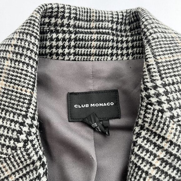 CLUB MONACO HOUDSTOOTH WOOL BLEND SINGLE BREATED MID-LENGTH BLAZER - 2 - Picture 4 of 8